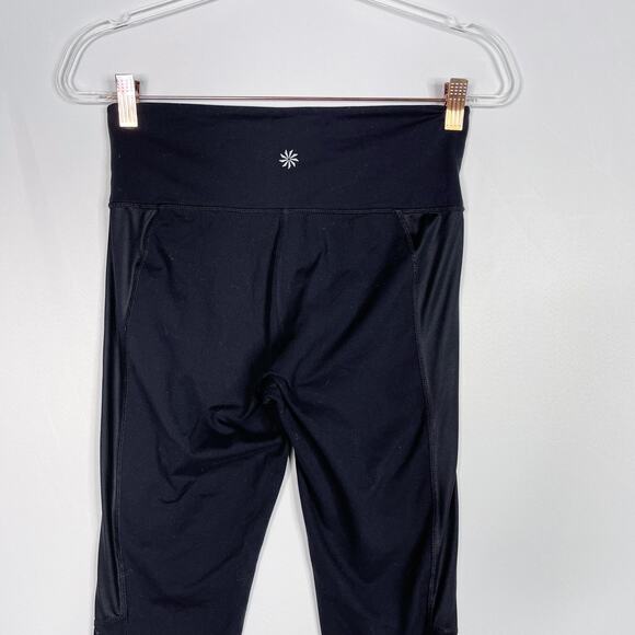 Athleta Small S Black Powerful Gleam High Rise Leggings Moto Mesh Pieced Workout - Picture 5 of 12